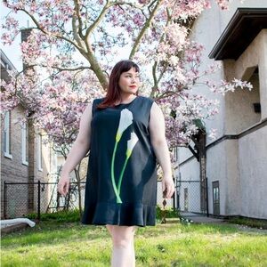 NWT Victoria Beckham x Target Black Calla Lily Satin Ruffle Hem Dress Sleeveless